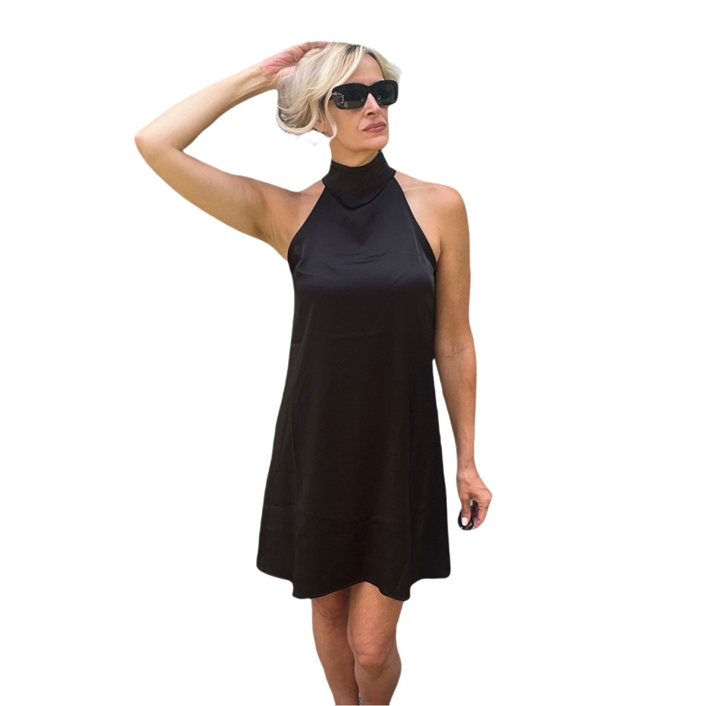 NWT! BANANA REPUBLIC Halter Mini Slip Dress in color Black Size XXS Tall🎉